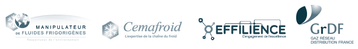 logo certification manipulateur de fluide frigorigene, cemafroid, effilience, grdf 